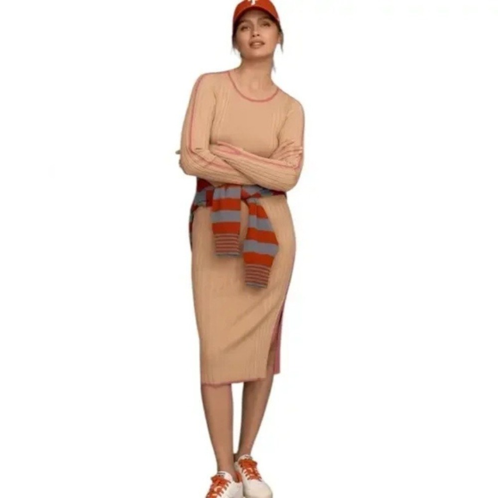 Daily Practice by Anthropologie Long-Sleeve Sporty Sweater Dress Honey Tan Large